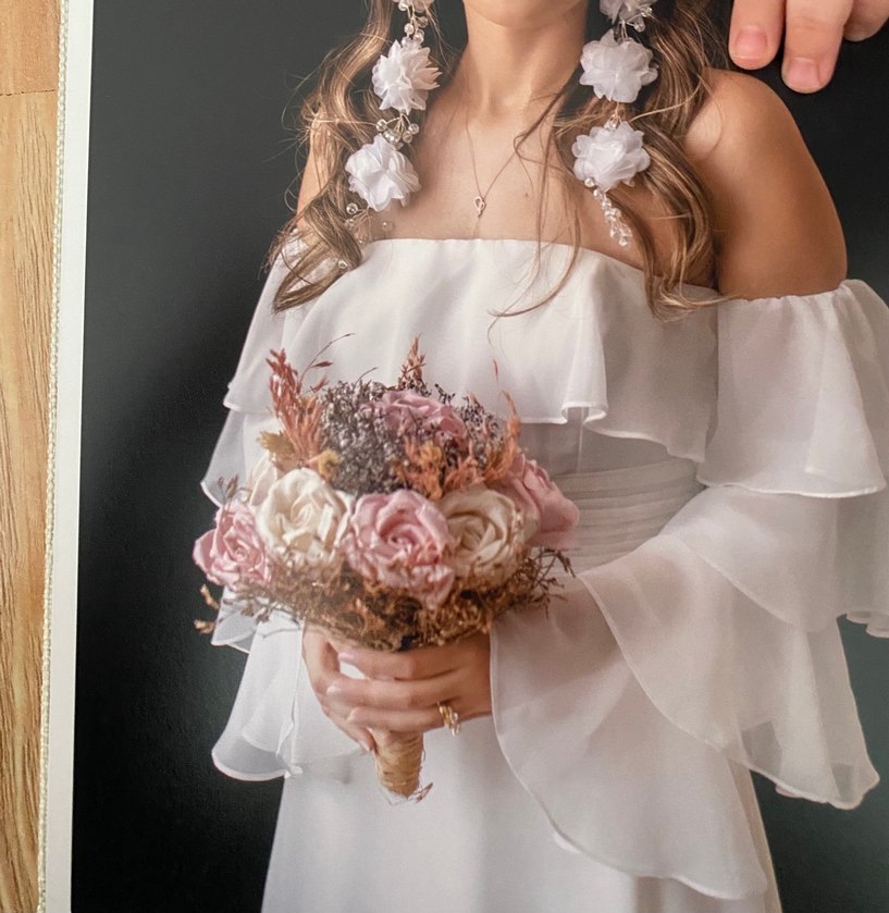 Straplez Bohem  Uzun Beyaz Gelinlik Elbise - Görsel 2