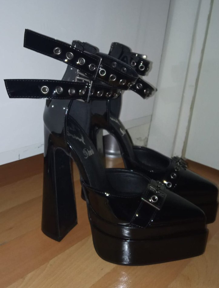 Siyah Deri Gotik Platform Topuklu Ayakkabı - Görsel 2