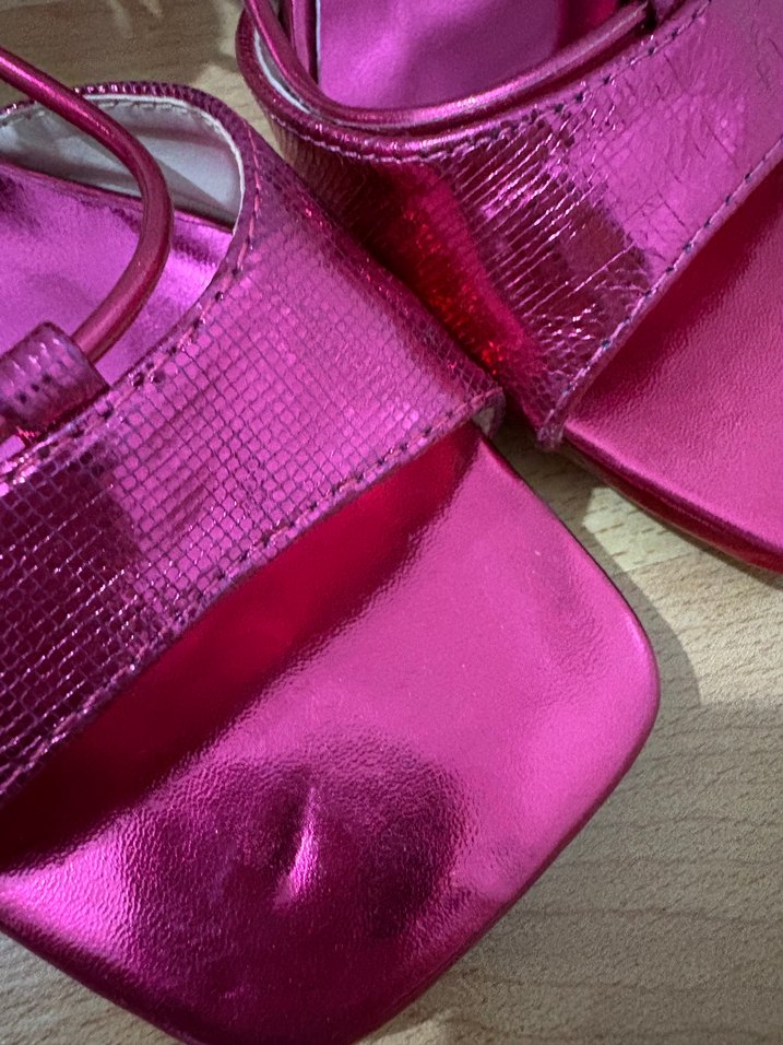 Parlak Pembe Yılan Derisi Desenli İnce Topuklu - Görsel 3