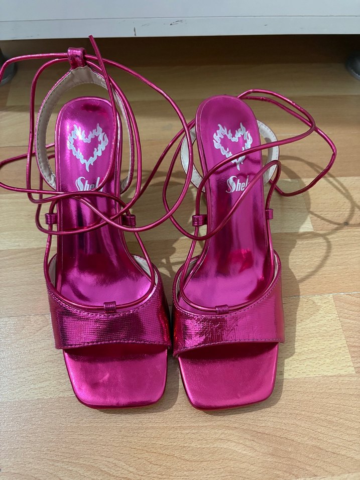 Parlak Pembe Yılan Derisi Desenli İnce Topuklu - Görsel 4