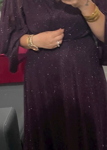 Mor Kadın Uzun Bohem Drapeli Elbise - Görsel 2