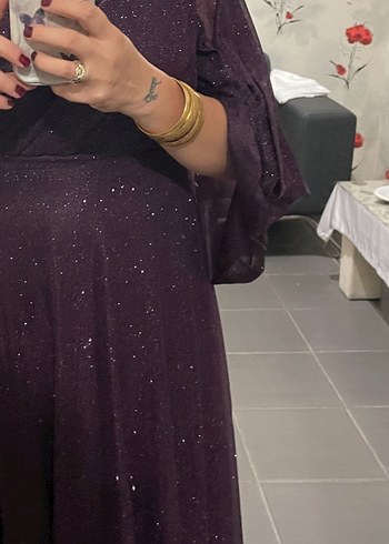 Mor Kadın Uzun Bohem Drapeli Elbise - Görsel 3