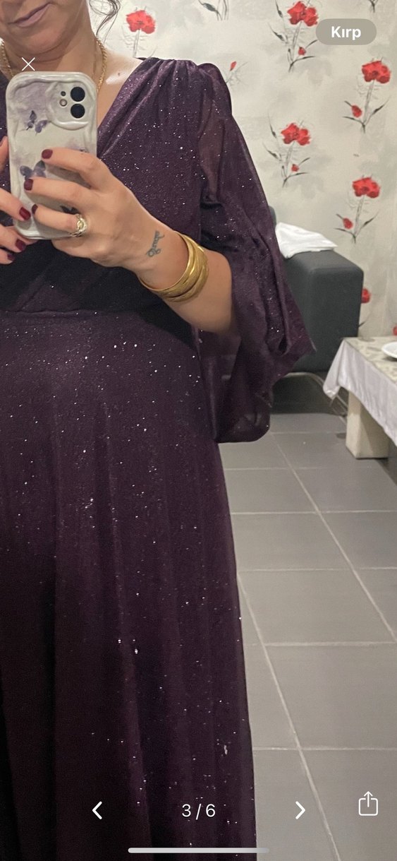 Mor Kadın Uzun Bohem Drapeli Elbise - Görsel 3