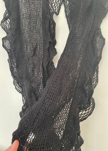 Siyah Dantelli Kadın Örgü Şal - Görsel 2