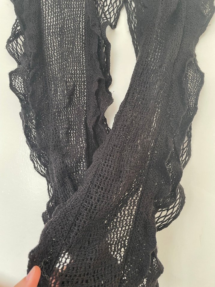 Siyah Dantelli Kadın Örgü Şal - Görsel 2