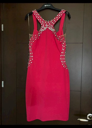 Parlak Kırmızı Straplez Mini Abiye Elbise - Görsel 2