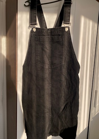 Siyah Denim Midi Kadın Salopet - Görsel 2