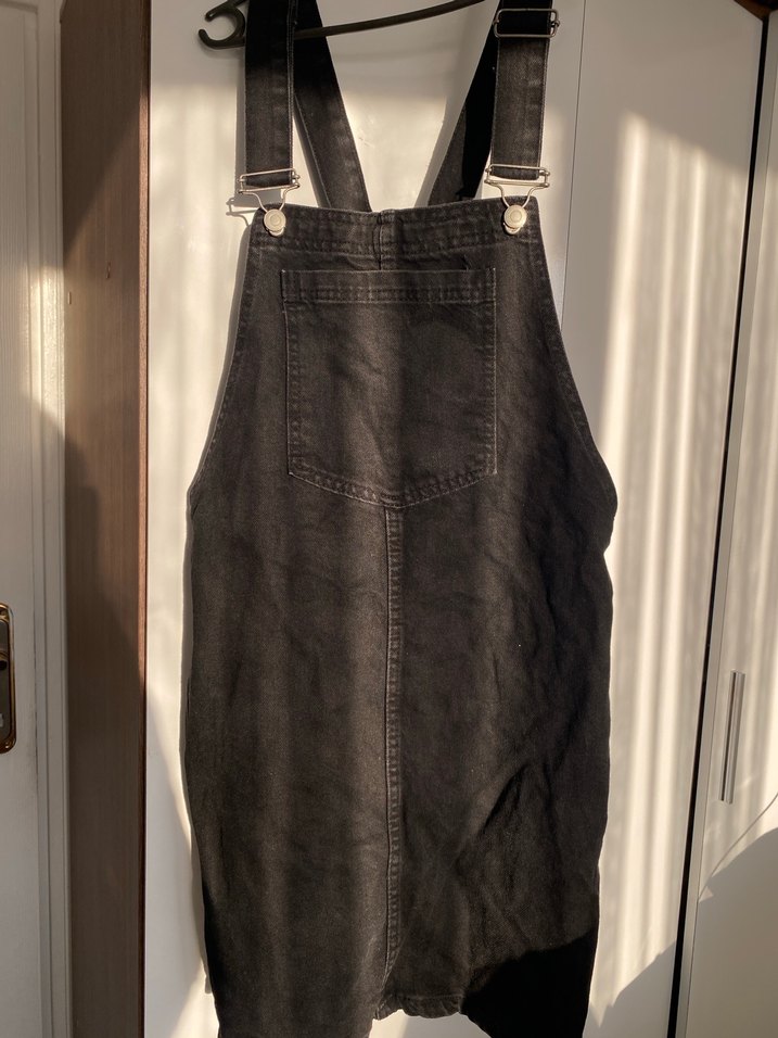 Siyah Denim Midi Kadın Salopet - Görsel 2