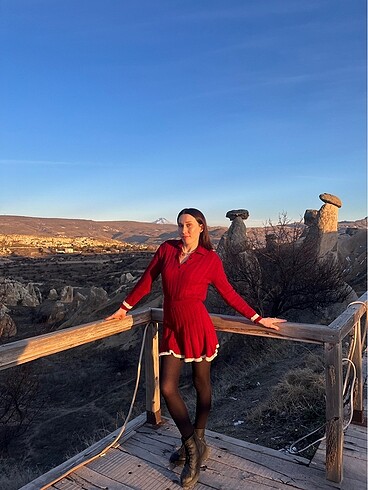 Önü düğmeli etek kazak ikili takım