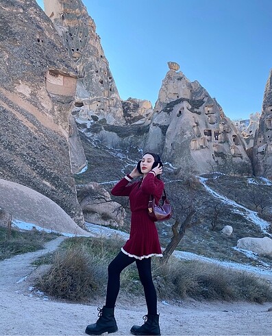 s Beden bordo Renk Önü düğmeli etek kazak ikili takım