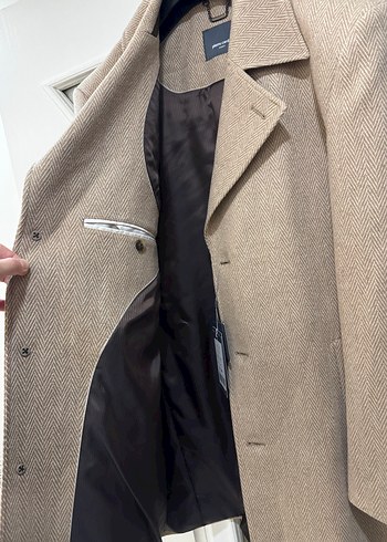 Bej Erkek Süet Düğmeli Midi Kaban - Görsel 3