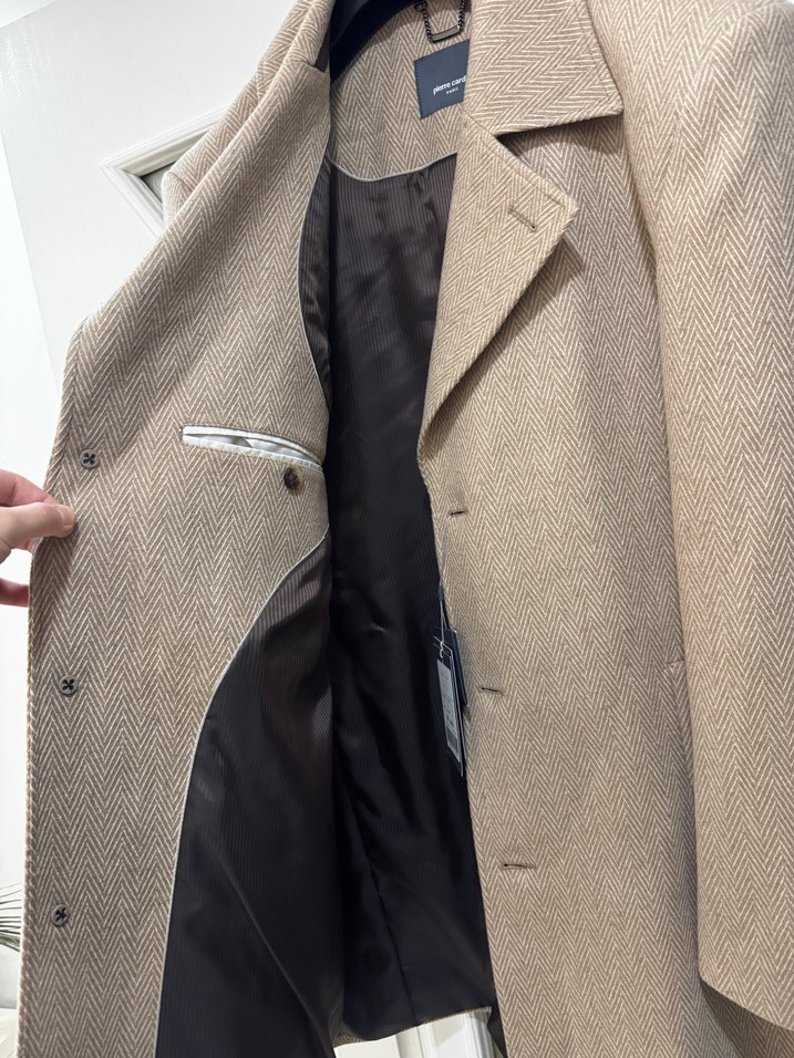 Bej Erkek Süet Düğmeli Midi Kaban - Görsel 3