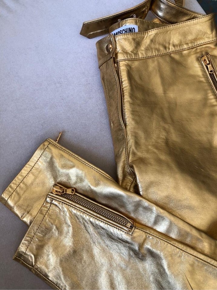Kadın Altın Renkli Deri Skinny Pantolon — görsel 7/10