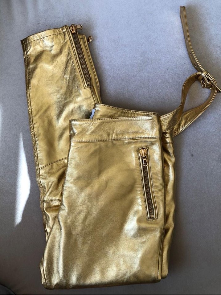 Kadın Altın Renkli Deri Skinny Pantolon — görsel 2/10