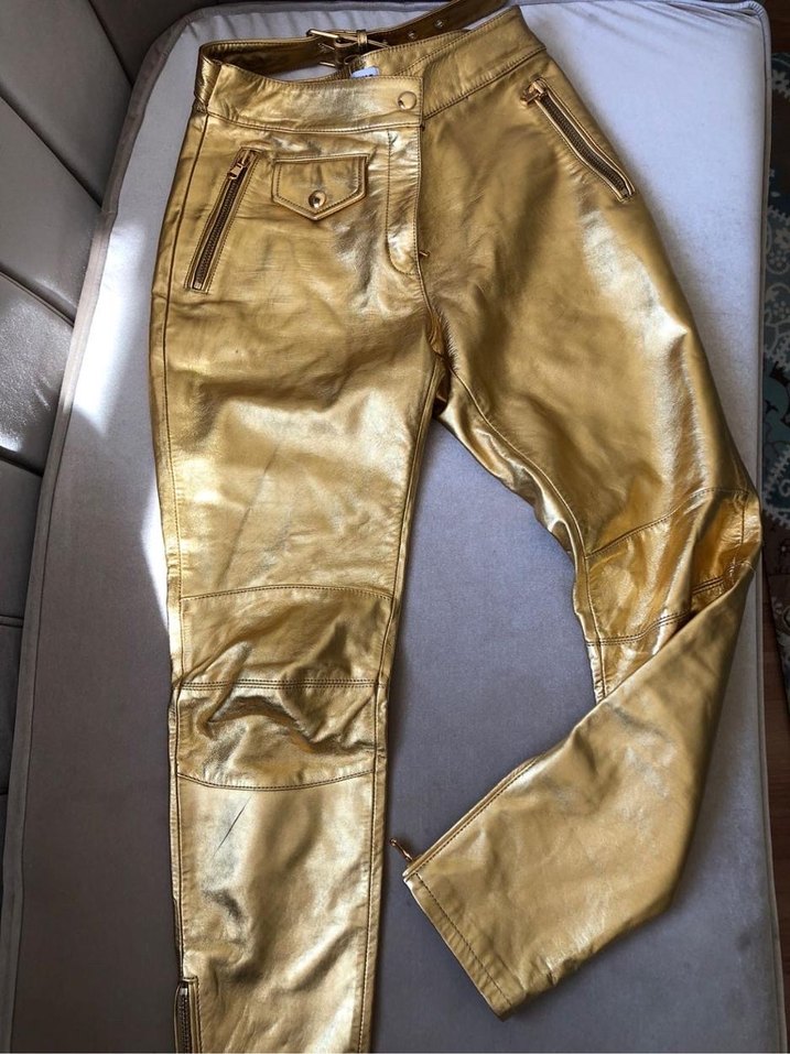 Kadın Altın Renkli Deri Skinny Pantolon — görsel 3/10