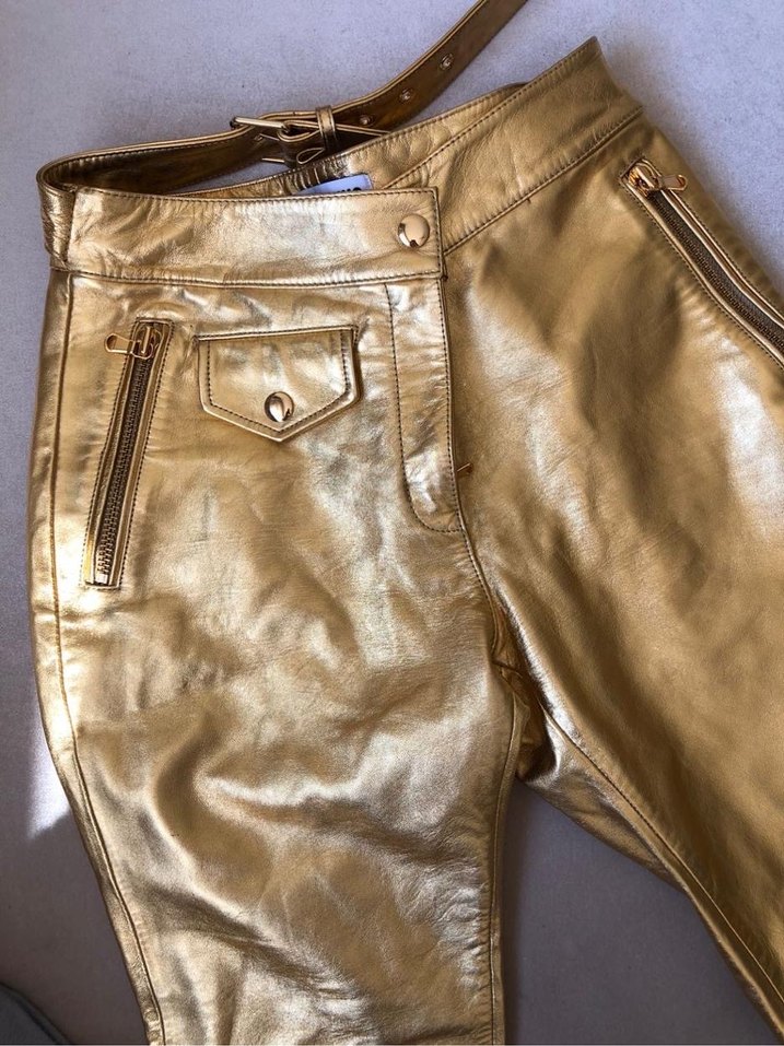 Kadın Altın Renkli Deri Skinny Pantolon — görsel 6/10