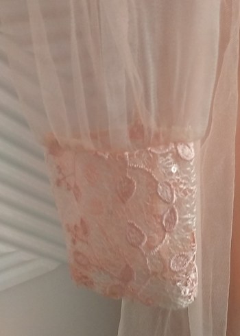 m Beden Dantel Detaylı Pembe Uzun Bohem Elbise