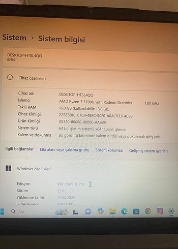 AMD Ryzen 7 16GB RAM Dizüstü Bilgisayar