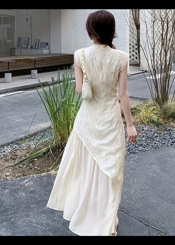 Diğer qipao beyaz uzun elbise