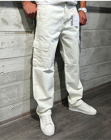 New Season Baggy Kargo Pantolon Beyaz