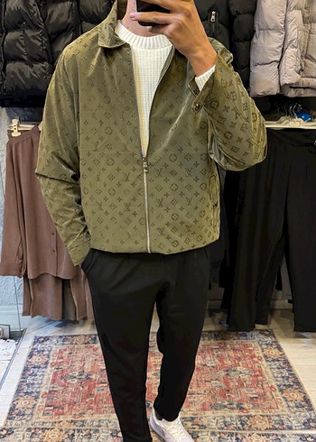 Kouıs Vuıtton Haki Süet Ceket, Regular Fit, Düz Desen - Görsel 2