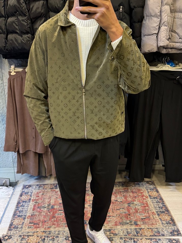 Kouıs Vuıtton Haki Süet Ceket, Regular Fit, Düz Desen - Görsel 2