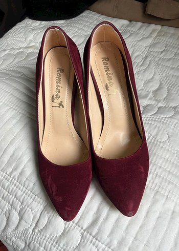 Bordo Süet Stiletto Kadın Ayakkabı