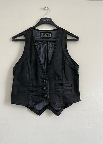 Siyah Düğmeli Denim Kadın Yelek