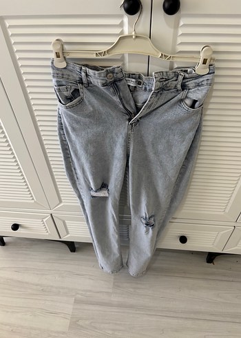 Gri Denim Kadın Bol Kesim Pantolon