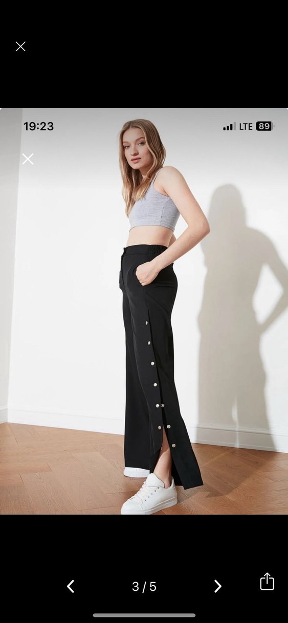 Trendyol & Milla Gri Düğmeli Regular Fit Kadın Pantolon - Görsel 2