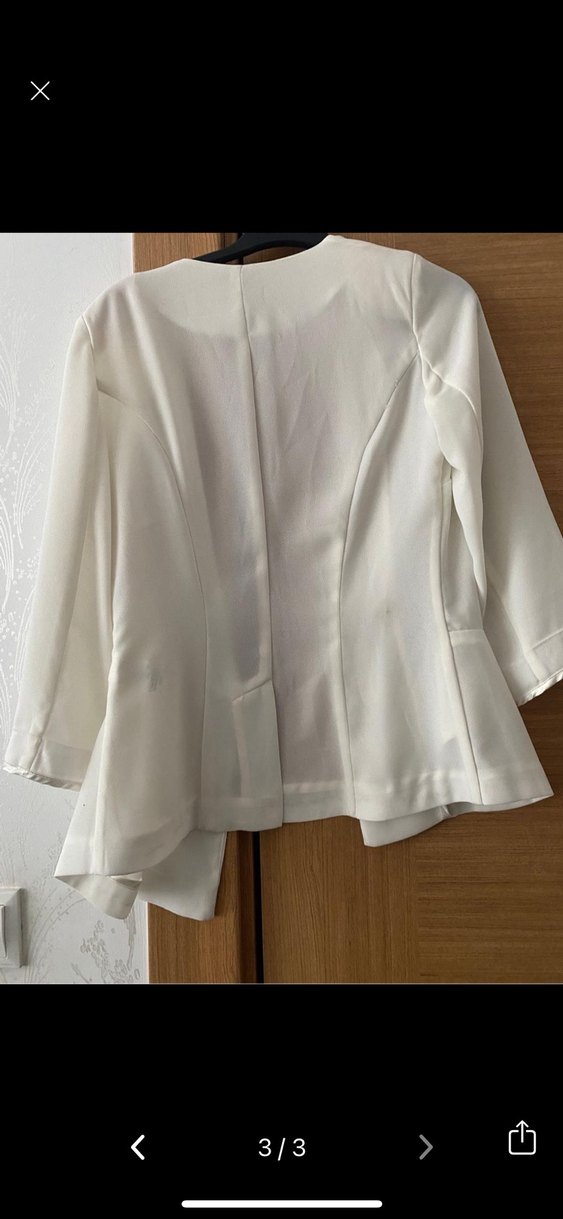Düğmeli Beyaz Kadın Keten Blazer - Görsel 3