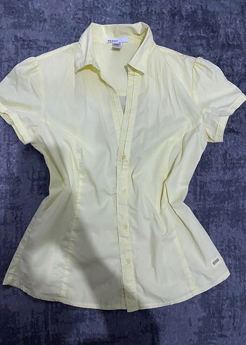 yellow butter mango kısa kollu poplin gömlek