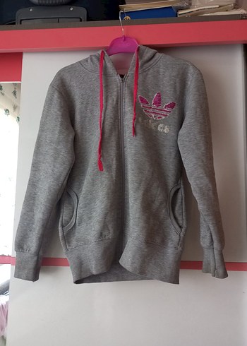 Kız Çocuk Gri Kapüşonlu Fermuarlı Sweatshirt