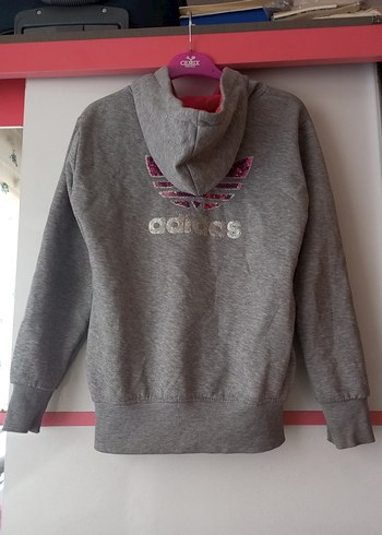 Adidas Kız Çocuk Gri Kapüşonlu Fermuarlı Sweatshirt