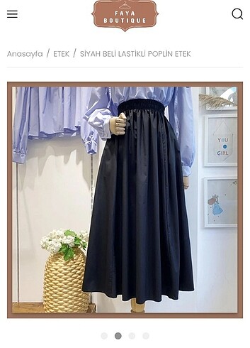 Faya butik standart beden siyah beli lastikli poplin etek