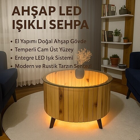 Ahşap led ışıklı sehpa
