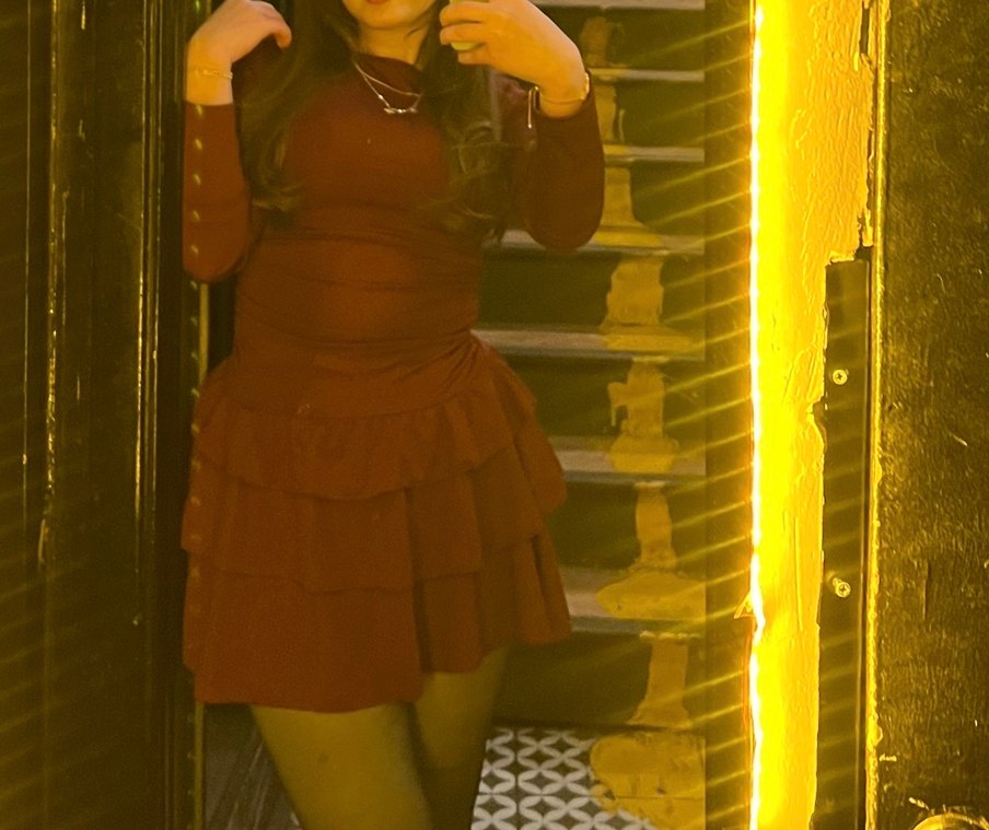 Bordo Mini Elbise, Uzun Kollu, Fırfırlı - Görsel 4