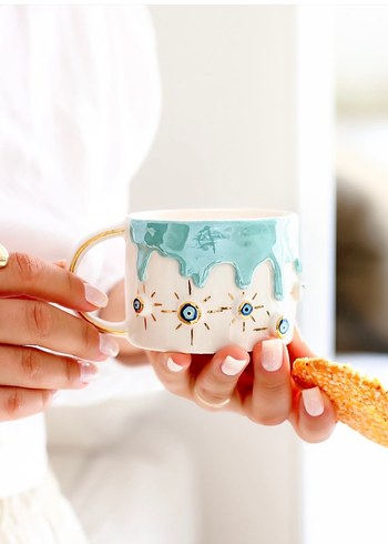 Çiçek Desenli Beyaz Seramik Kupa - Görsel 11