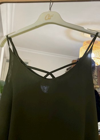 Drapeli Yeşil Askılı Kadın Bluz - Görsel 2