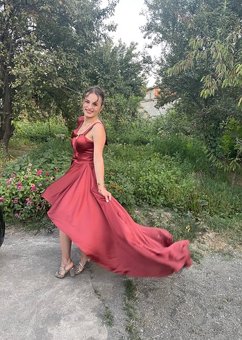 Abiye Bordo Drapeli Uzun Abiye Elbise