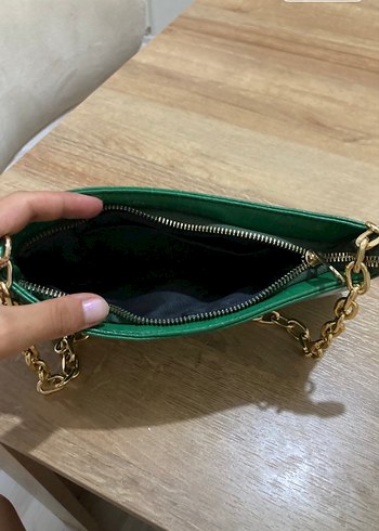 Yeşil Yılan Derisi Desenli Zincir Detaylı Deri Çanta - Görsel 2