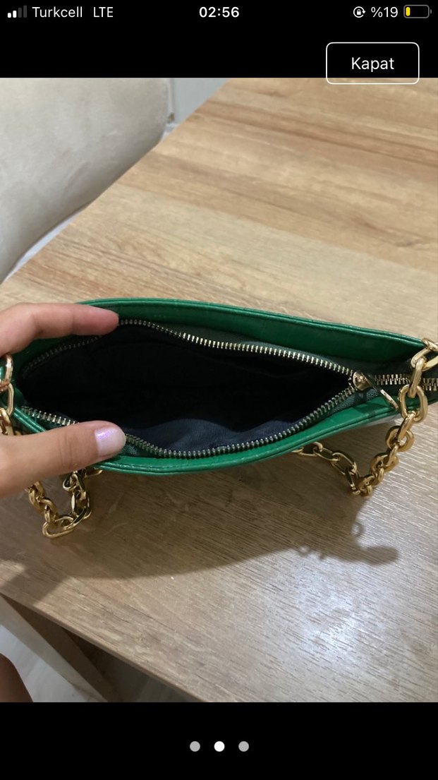 Yeşil Yılan Derisi Desenli Zincir Detaylı Deri Çanta - Görsel 2
