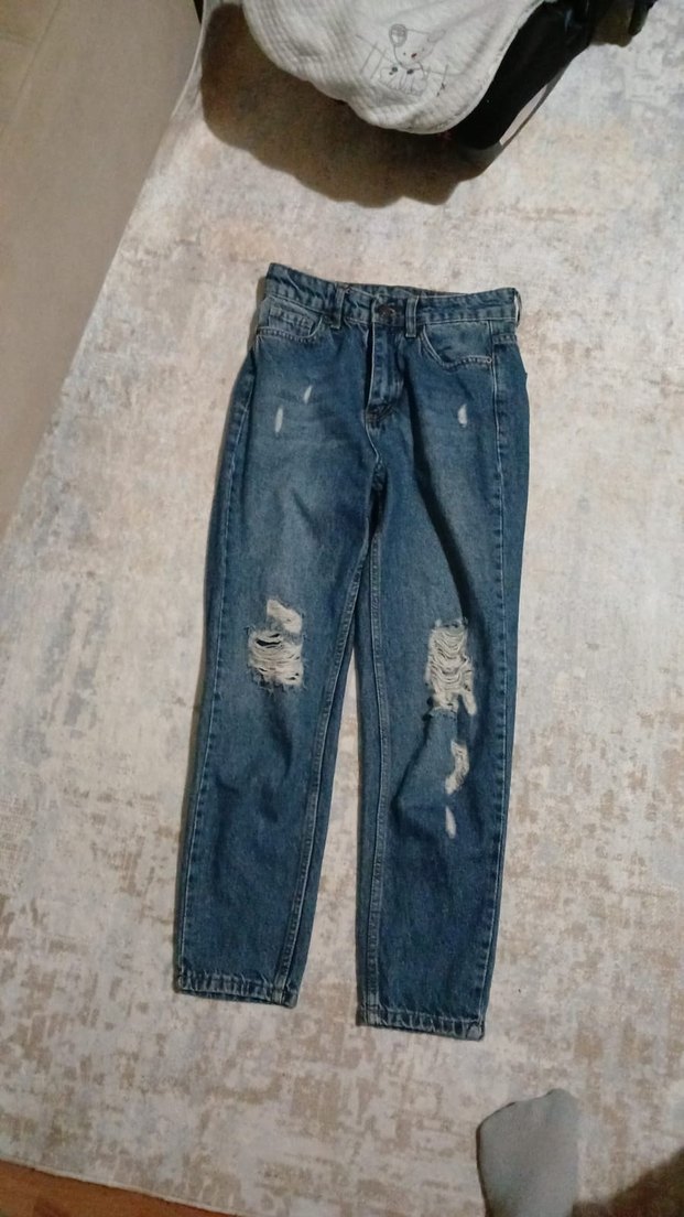 Kadın Mavi Yırtık Denim Pantolon - Görsel 2
