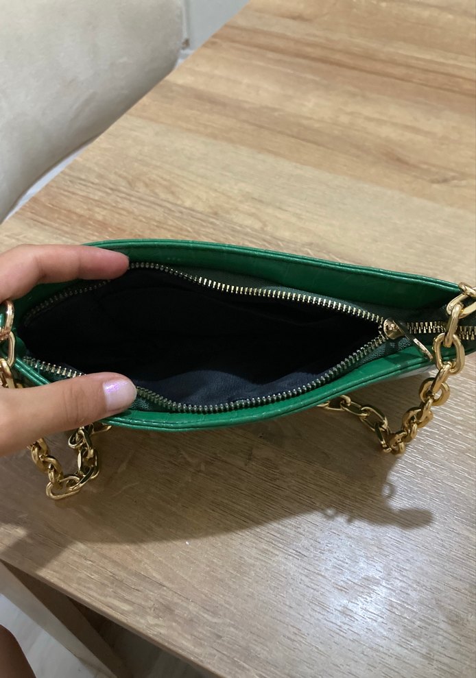 Yeşil Parlak Deri Zincir Detaylı Kadın Çanta - Görsel 2
