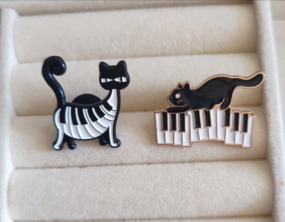 Piyano Temalı Siyah Kedi Broş Seti - Görsel 2