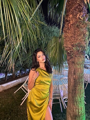 s Beden çeşitli Renk yağ yeşili yırtmaçlı abiye elbise