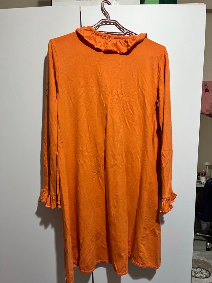 Turuncu Uzun Kadın Kimono - Görsel 3