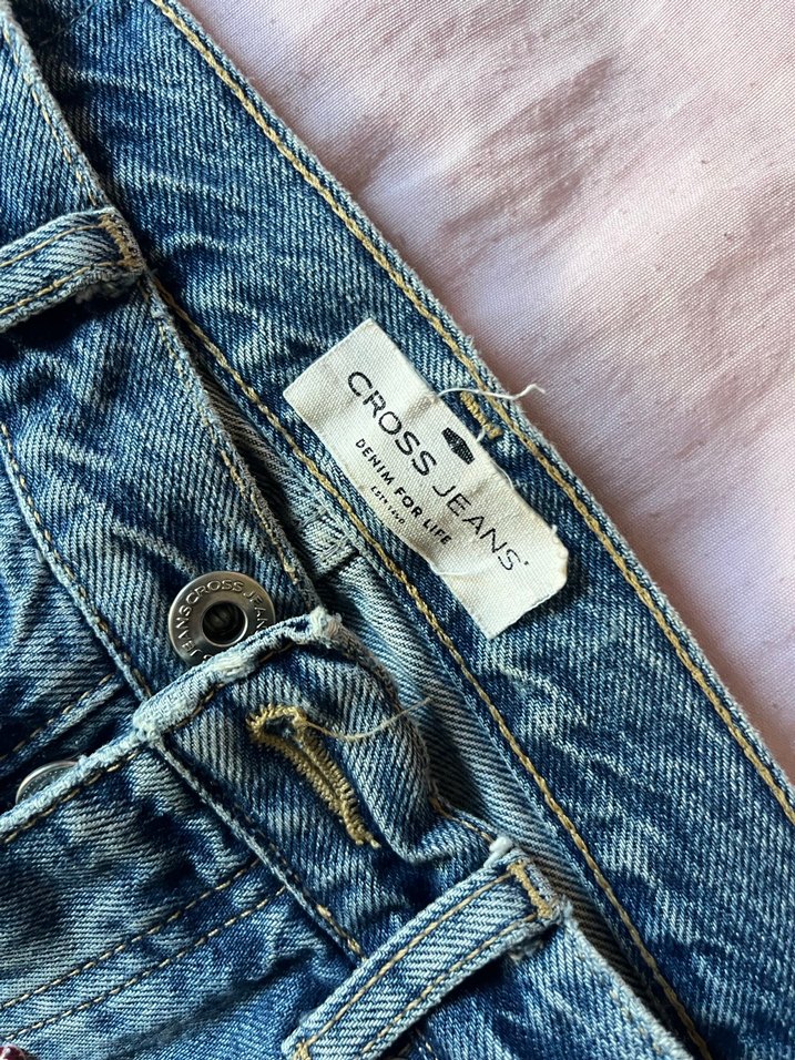 Düğmeli Mavi Denim cross Kadın Jean - Görsel 4