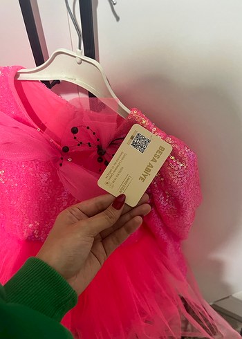 Parlak Pembe Uzun Kollu Kız Çocuk Elbise - Görsel 6