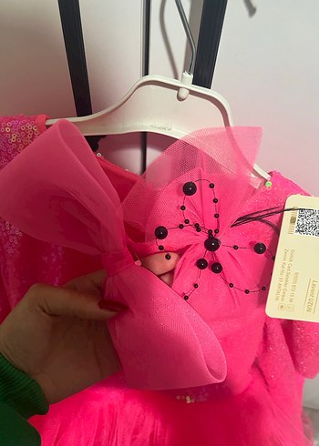 Parlak Pembe Uzun Kollu Kız Çocuk Elbise - Görsel 3